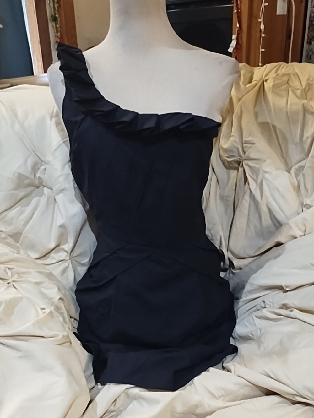 MM Couture One-Shoulder Black Ruffle Cocktail Dress